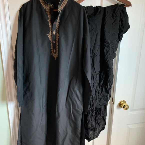 Men’s kurta set in black dhoti style pajama. Pink Lotus by Rina Bhandari - Picture 4 of 4